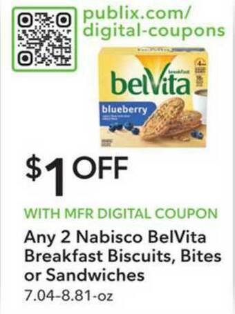 Publix Nabisco Belvita Breakfast Biscuits, Bites Or Sandwiches 7.04-8.81-oz offer
