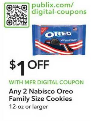 Publix Nabisco Oreo Family Size Cookies 12-oz Or Larger offer