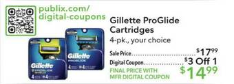 Publix Gillette Proglide Cartridges 4-pk. offer