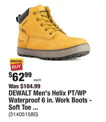 The Home Depot Dewalt men's helix pt/wp waterproof 6 in. work boots - soft toe - wheat size 11(m) offer
