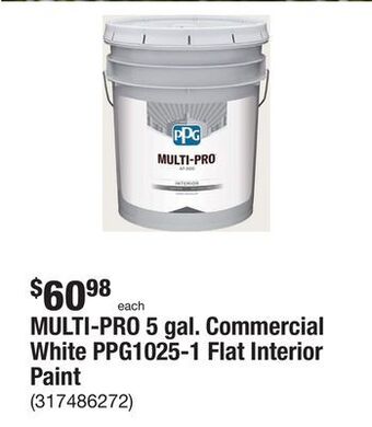The Home Depot Multi-pro 5 gal. commercial white ppg1025-1 flat interior paint offer