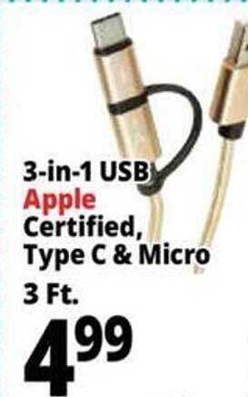 Ocean State Job Lot 3in1 usb apple certified, type c & micro offer