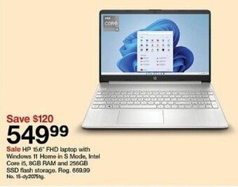 Target HP 15.6" FHD laptop with Windows 11 Home in S Mode, Intel Core i5, 8GB Ram and 256GB SSD flash storage offer
