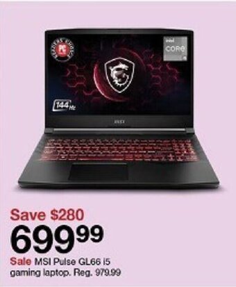 Target MSI Pulse GL66 i5 gaming laptop offer