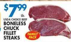 Associated Usda choice beef boneless chuck fillet steaks offer
