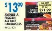 Associated Avenue a frozen all beef hamburgers offer