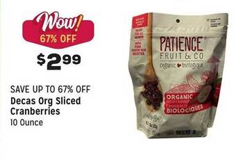 Grocery Outlet Decas org sliced cranberries 10 ounce offer