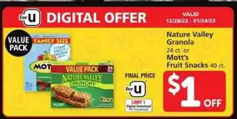Safeway Nature valley granola or mott's fruit snacks offer