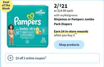 Walgreens Ninjamas or pampers jumbo pack diapers offer