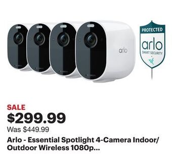Best Buy Arlo - essential spotlight 4-camera indoor/outdoor wireless 1080p surveillance system - white offer