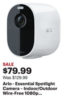 Best Buy Arlo - essential spotlight camera – indoor/outdoor wire-free 1080p security camera - white offer