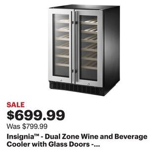 Best Buy Insignia™ - dual zone wine and beverage cooler with glass doors - stainless steel offer