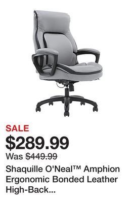 Office Depot Shaquille o'neal™ amphion ergonomic bonded leather high-back executive chair, gray offer
