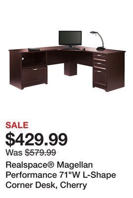 Office Depot Realspace® magellan performance 71"w l-shape corner desk, cherry offer