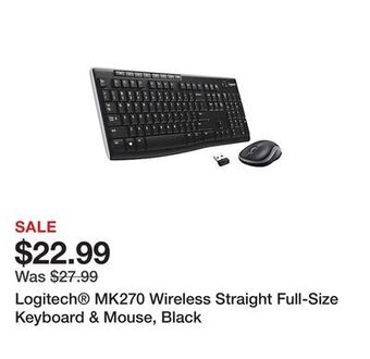 Office Depot Logitech® mk270 wireless straight full-size keyboard & mouse, black offer