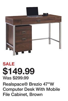Office Depot Realspace® brezio 47"w computer desk with mobile file cabinet, brown offer