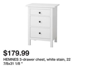 Ikea Hemnes 3-drawer chest, white stain, 22 7/8x31 1/8 " offer