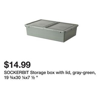 Ikea Sockerbit storage box with lid, gray-green, 19 ¾x30 ¼x7 ½ " offer