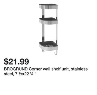 Ikea Brogrund corner wall shelf unit, stainless steel, 7 ½x22 ¾ " offer