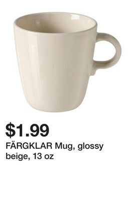 Ikea Färgklar mug, glossy beige, 13 oz offer