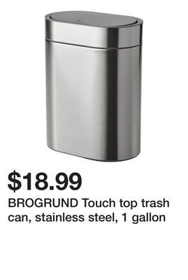 Ikea Brogrund touch top trash can, stainless steel, 1 gallon offer