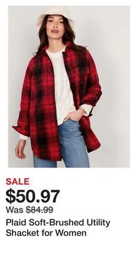 Old Navy Plaid soft-brushed utility shacket for women offer