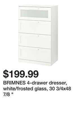 Ikea Brimnes 4-drawer dresser, white/frosted glass, 30 3/4x48 7/8 " offer