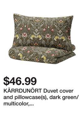 Ikea Kärrdunört duvet cover and pillowcase(s), dark green/multicolor, full/queen (double/queen) offer