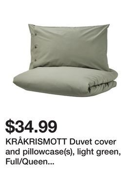 Ikea Kråkrismott duvet cover and pillowcase(s), light green, full/queen (double/queen) offer