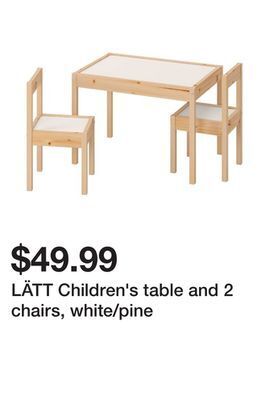 Ikea Lätt children's table and 2 chairs, white/pine offer