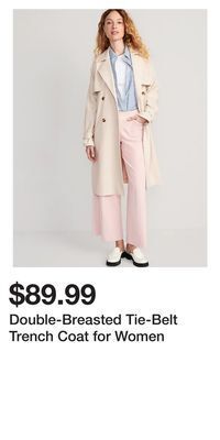 Old Navy Double-breasted tie-belt trench coat for women offer