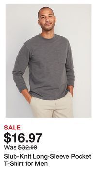 Old Navy Slub-knit long-sleeve pocket t-shirt for men offer