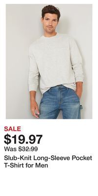 Old Navy Slub-knit long-sleeve pocket t-shirt for men offer