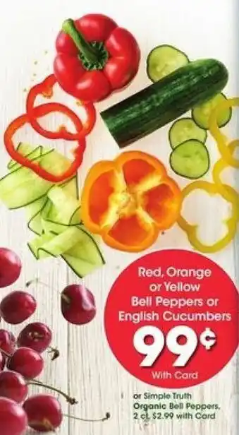 Kroger Red,Orange or Yellow Bell Peppers or English Cucumbers offer