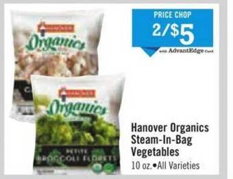 Price Chopper Hanover organics steam-in-bag vegetables offer
