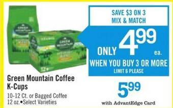 Price Chopper Green mountain coffee k-cups offer
