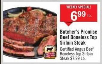 Price Chopper Butcher's promise beef boneless top sirloin steak offer