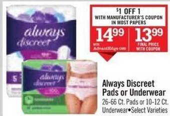 Price Chopper Always discreet pads or underwear offer
