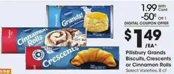 Kroger Pillbury Grands Biscuits, Crescents or Cinnamon Rolls offer