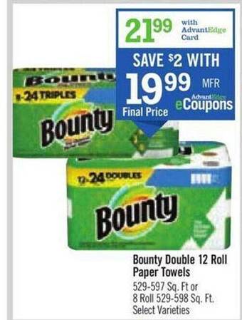 Price Chopper Bounty double 12 roll paper towels offer