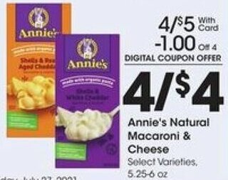 Kroger Annie's Natural Macaroni & Cheese 5.25-6 oz offer
