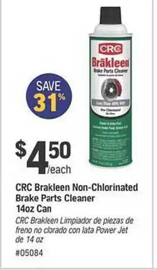 Napa Crc brakleen non-chloronated brake parts cleaner 14oz can offer