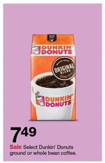 Target Dunkin' donuts ground or whole bean coffee offer