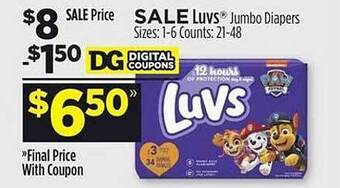 Dollar General Luvs jumbo diapers offer