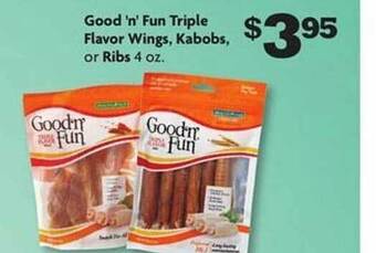 Family Dollar Good 'n' fun triple flavor wings, kabobs, or ribs offer