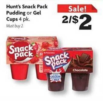 Family Dollar Hunt's snack pack pudding or gel cups offer