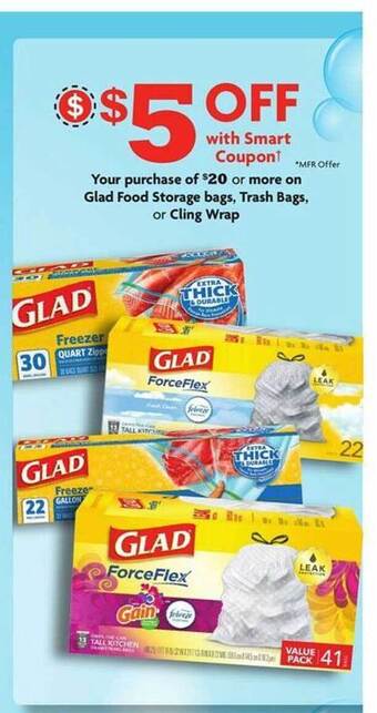 Family Dollar Glad food storage bags, trash bags, or cling wrap offer