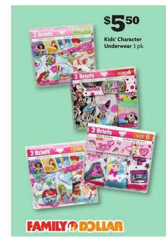 Family Dollar Kids' character underwear offer