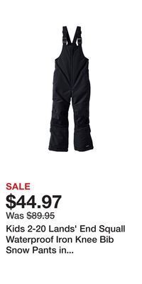 Kohl's Kids 2-20 lands' end squall waterproof iron knee bib snow pants in regular, slim & husky offer
