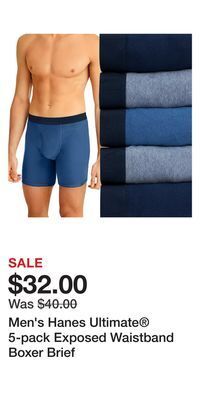 Kohl's Men's hanes ultimate® 5-pack exposed waistband boxer brief offer